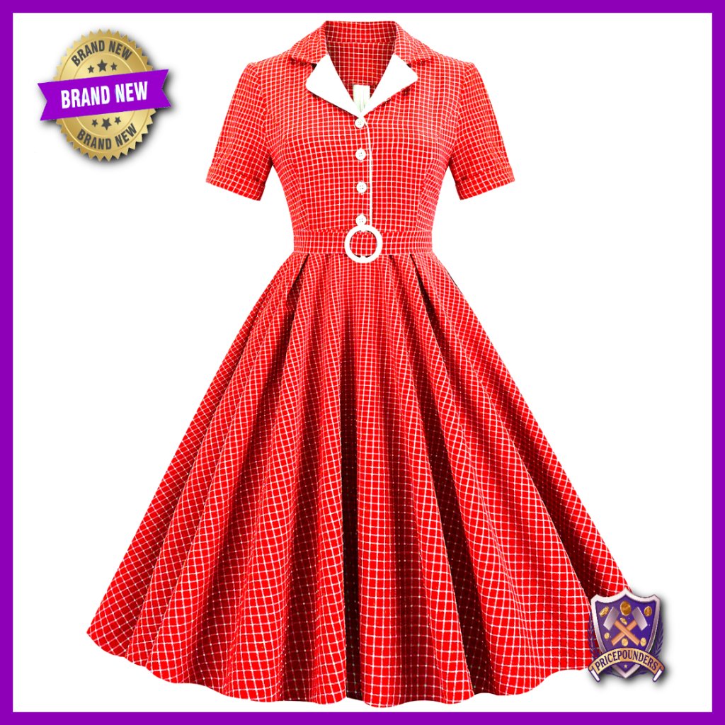 Vintage Notch Lapel Swing Dress Midi Cocktail Party Rockabilly Retro